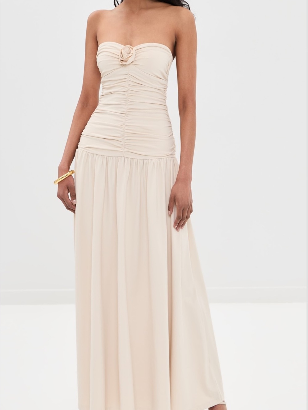 Susana Monaco Center Gathered Flower Tube Dress- Almond